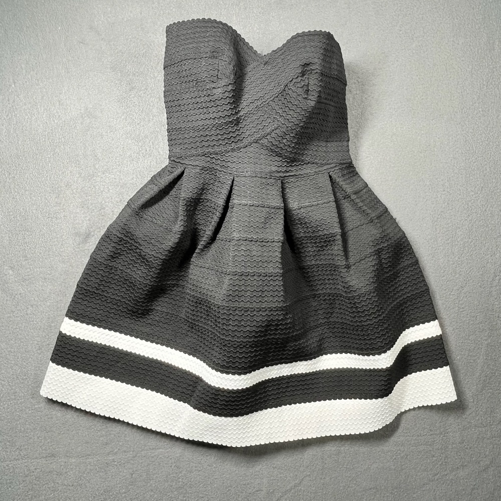 Sans Souci Women Strapless Dress Black White‎ Knit Fit Flare S Chic Casual